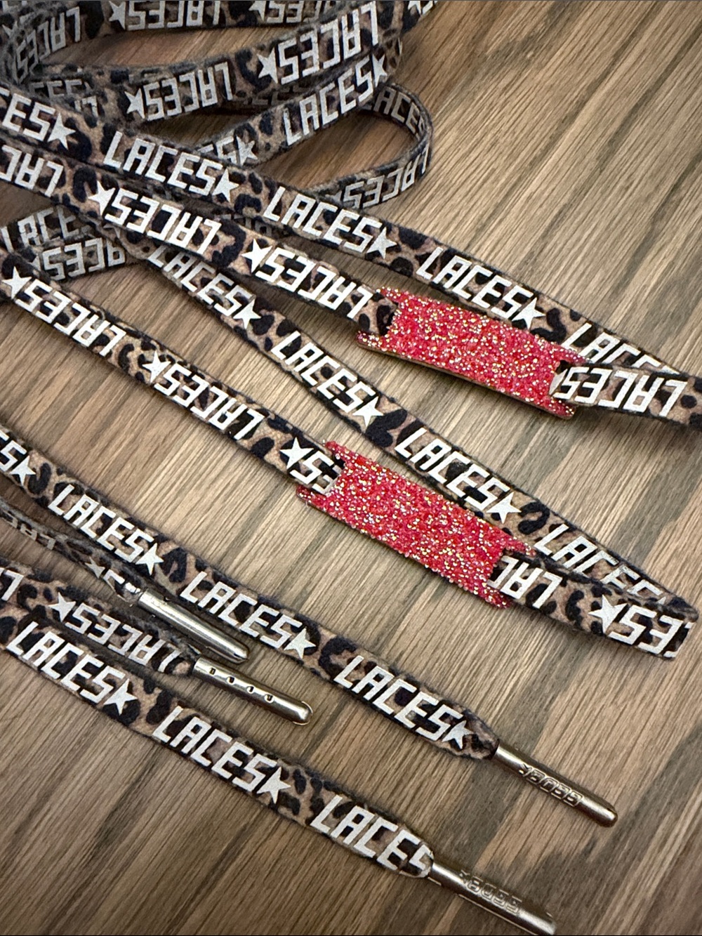 New without Box Rare- Golden Goose Cheetah Red/ Gold Sparkle Charm Shoelaces
